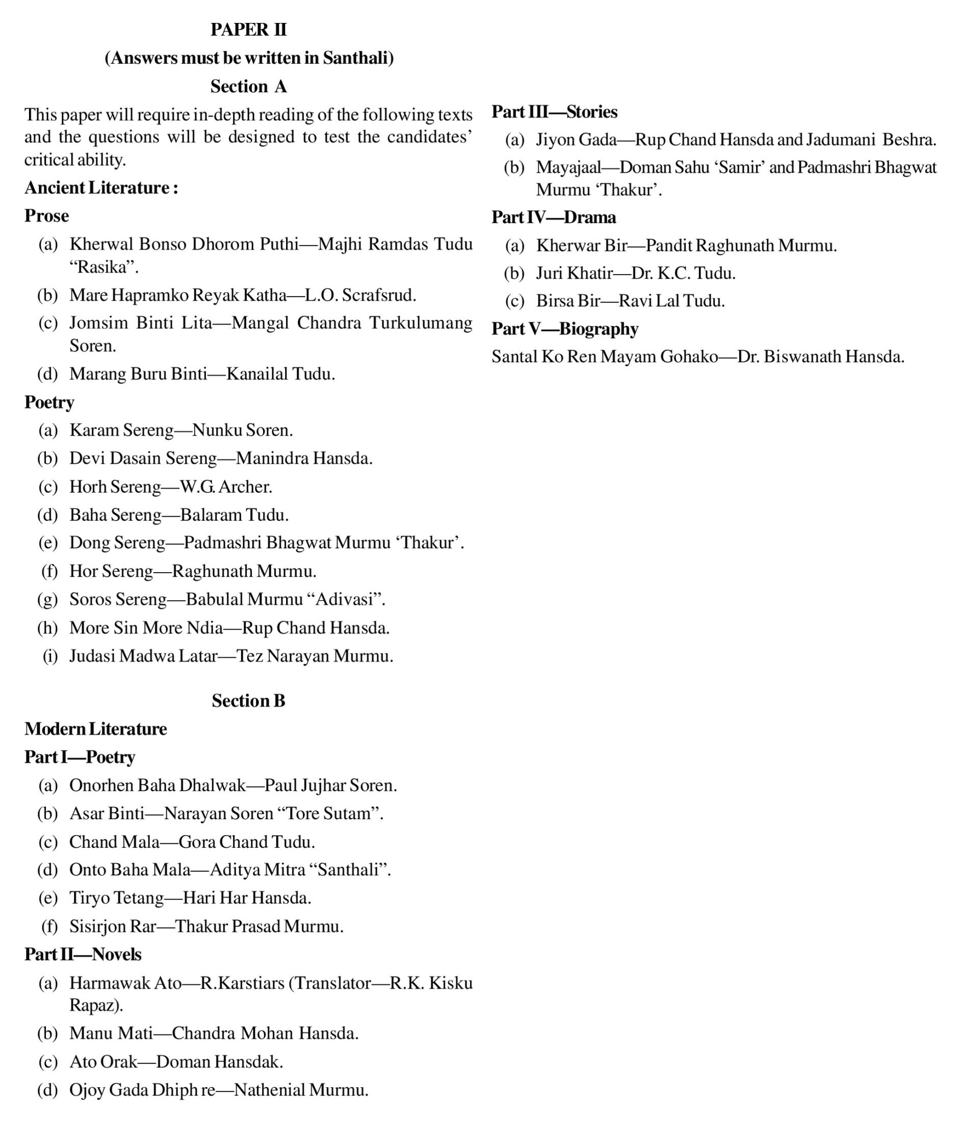 UPSC Santhali Literature Syllabus Paper 2 PDF