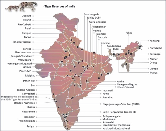 Tiger Reserves of India Map