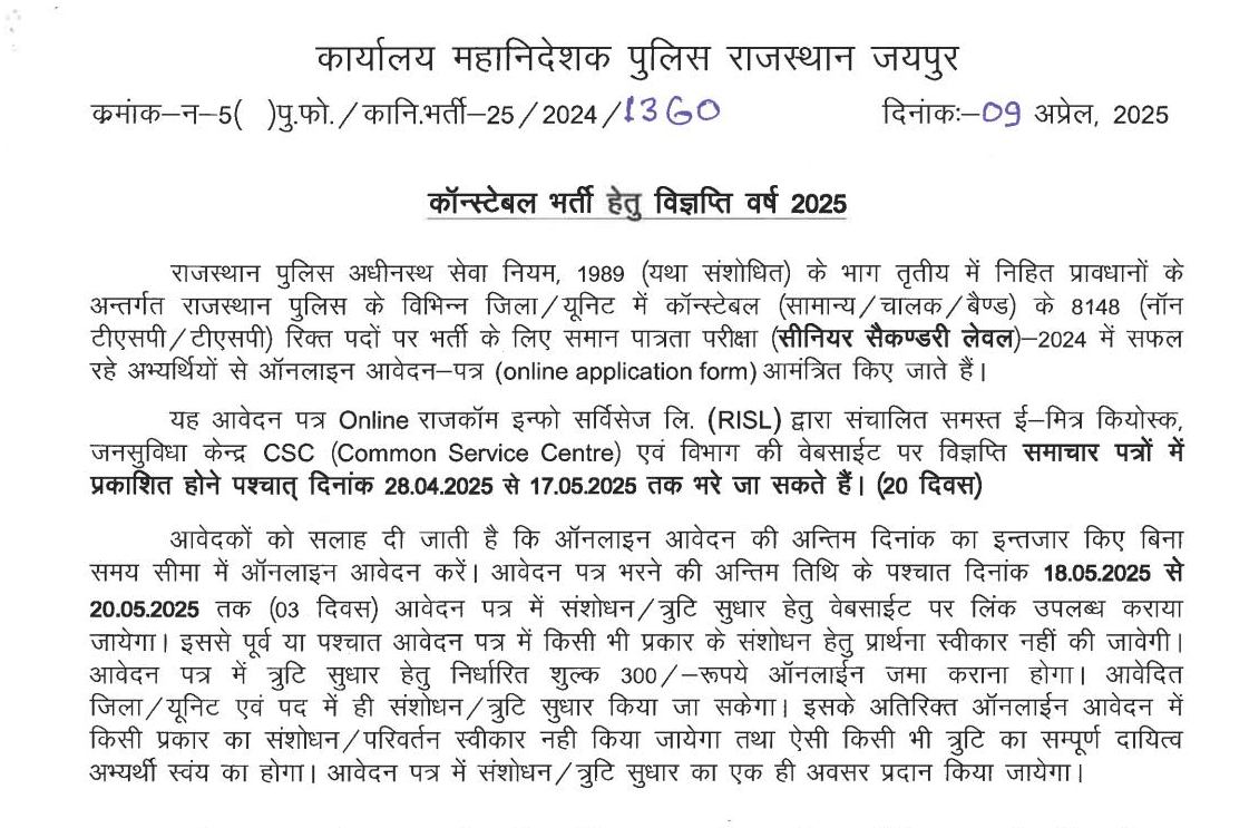 Rajasthan Police Constable Recruitment 2025