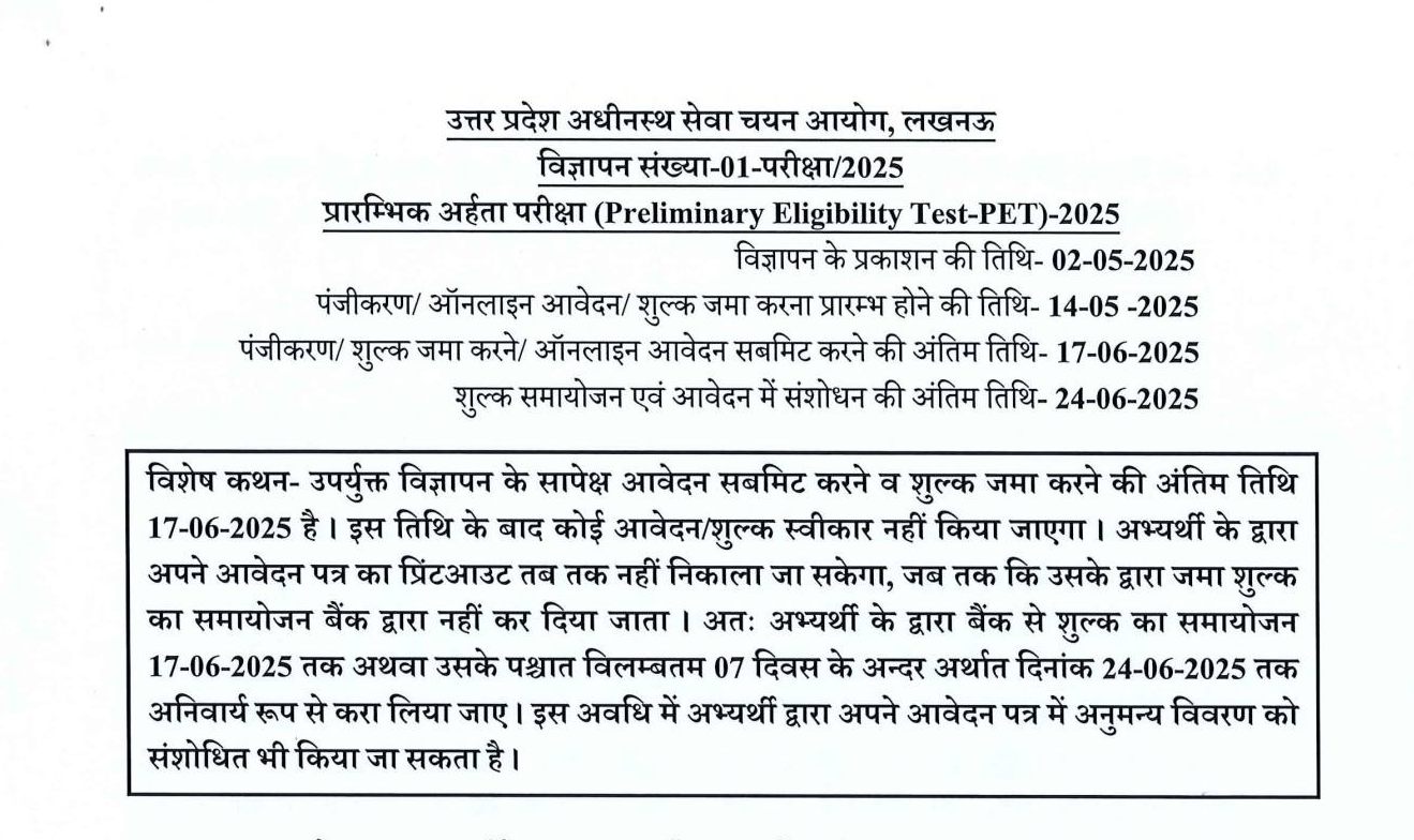 UPSSSC PET notification 2025