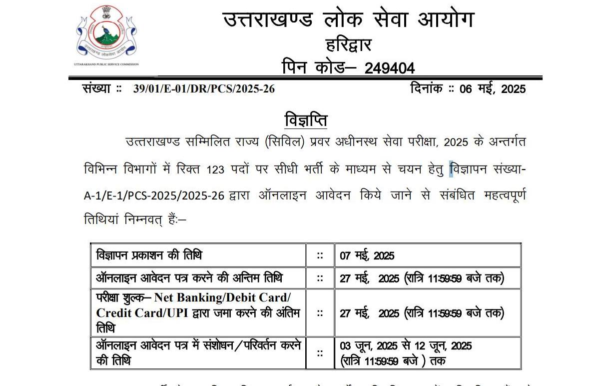 UKPSC PCS Recruitment 2025