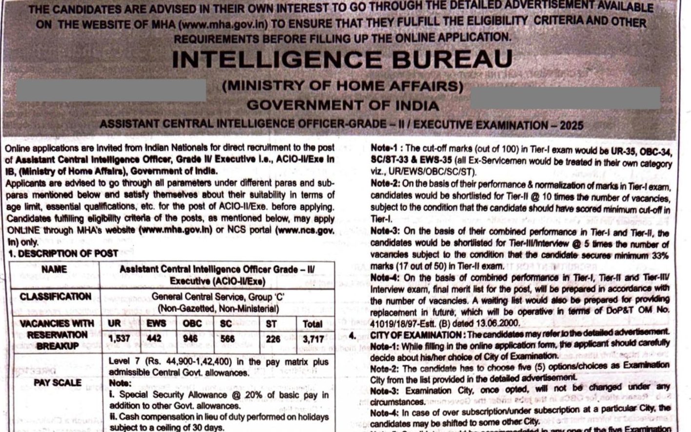 IB ACIO Recruitment 2025