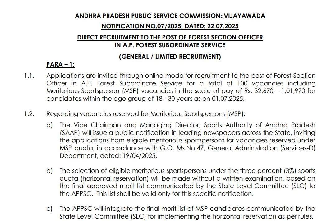 APPSC Forest Section Officer Notification 2025