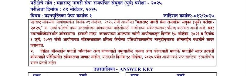 MPSC Prelims Answer Key 2025