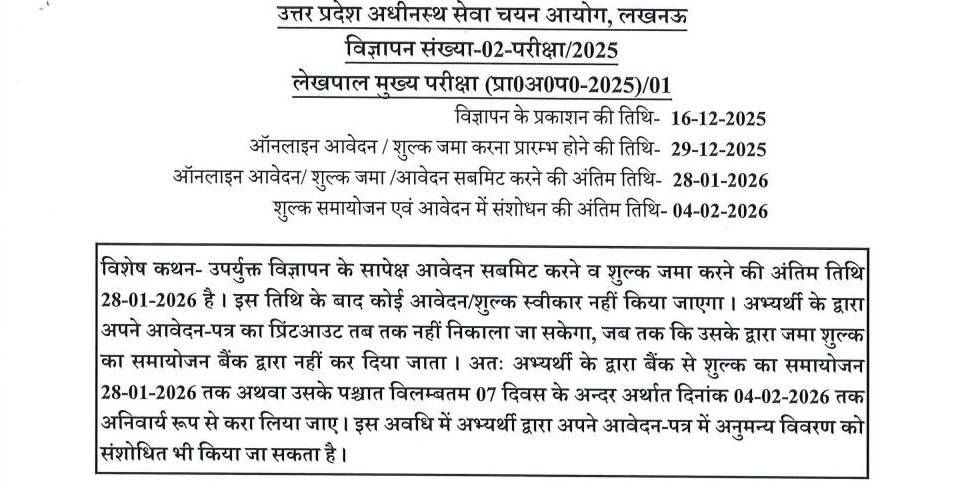 UP Lekhpal Notification 2025