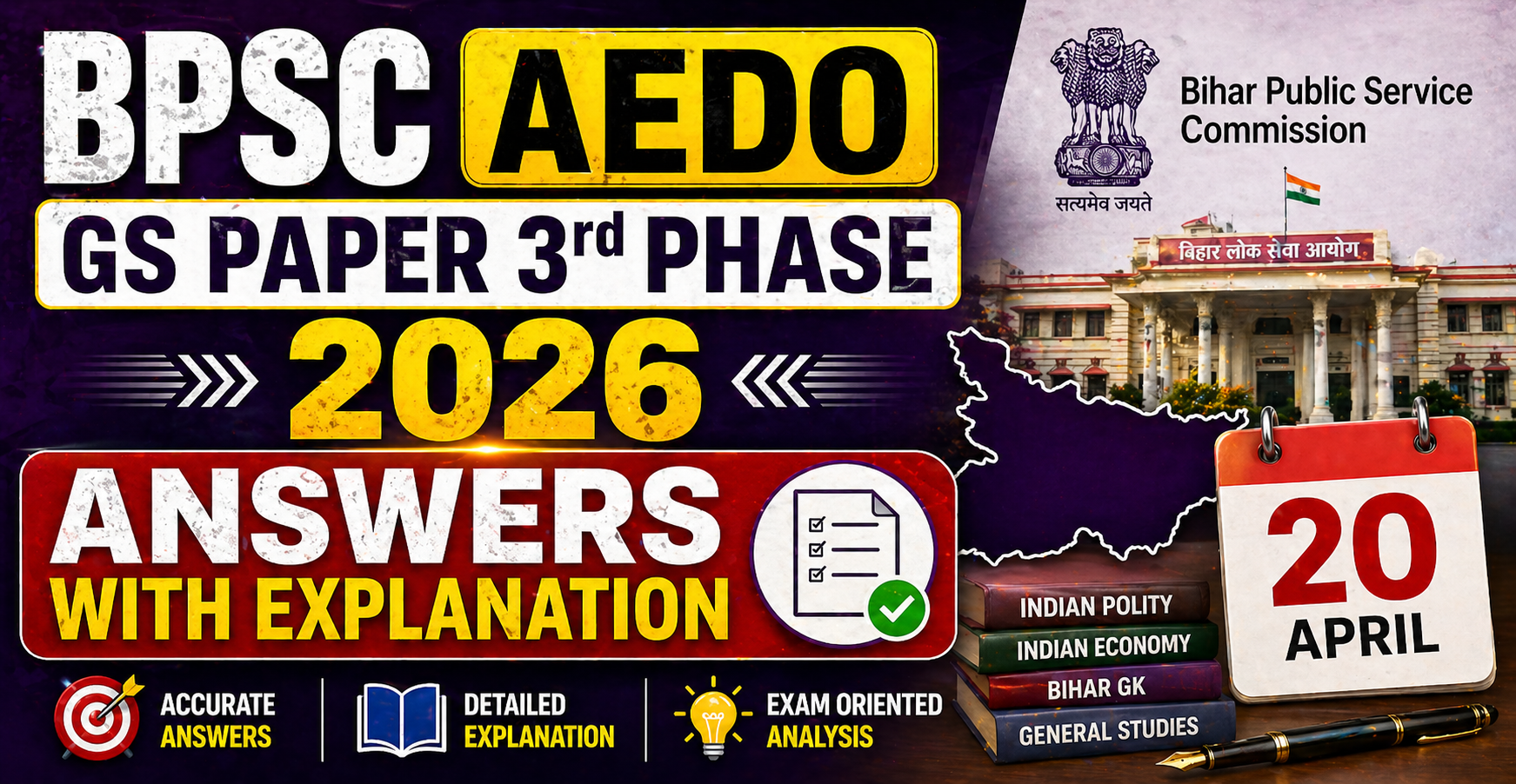BPSC AEDO GS Paper 3rd Phase 2026 Answers with Explanation (20 April)