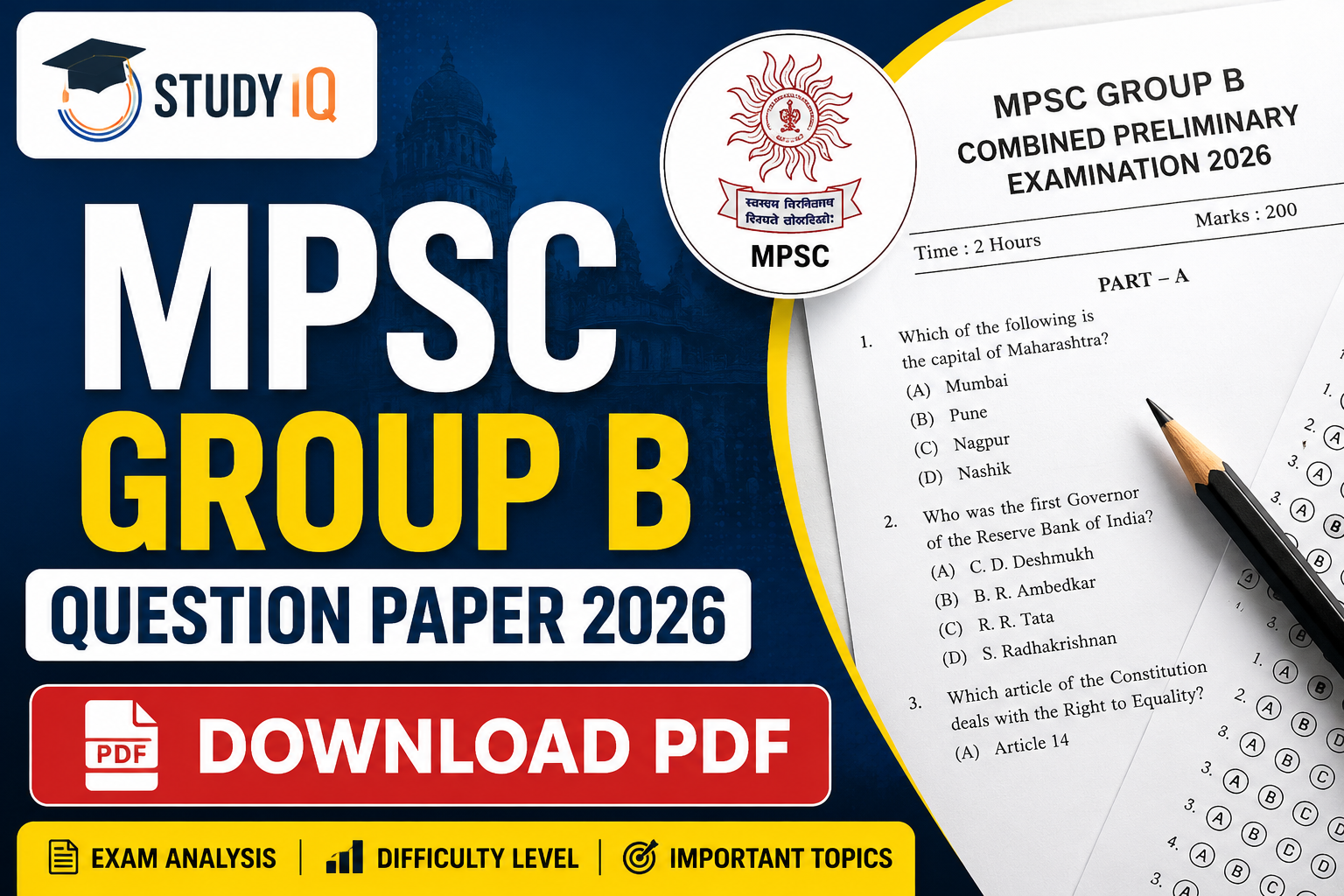 MPSC Group B Question Paper 2026