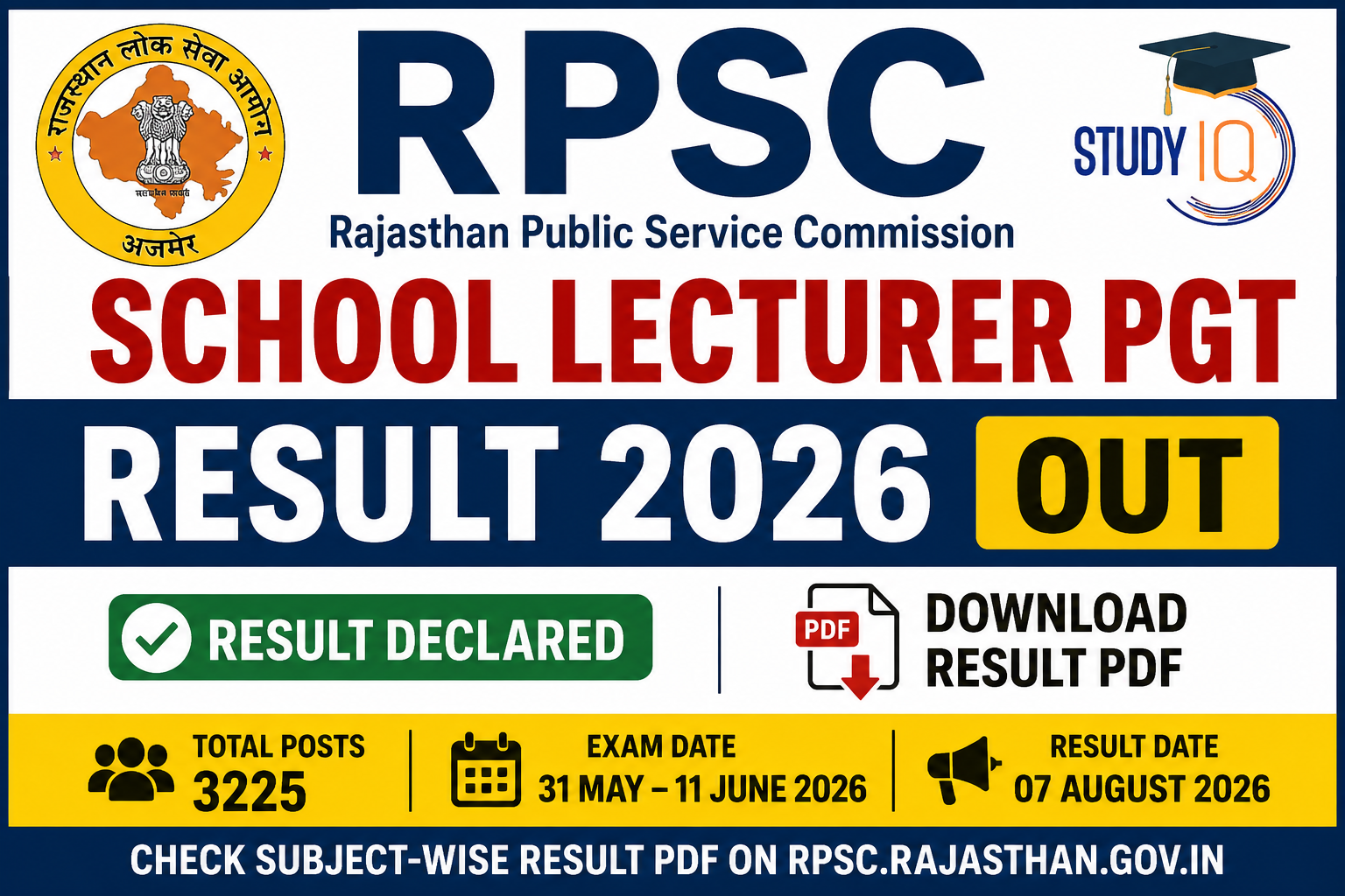 RPSC School Lecturer PGT Result 2026