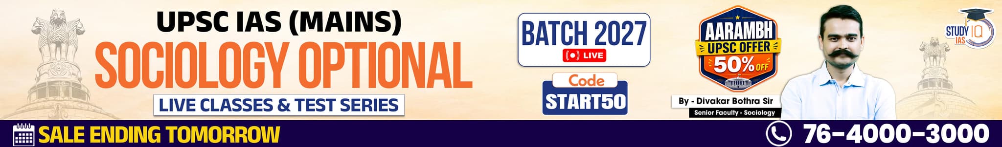 UPSC IAS (Mains) Sociology Optional Live 2027-28 (Comprehensive) June Batch By Divakar Bothra