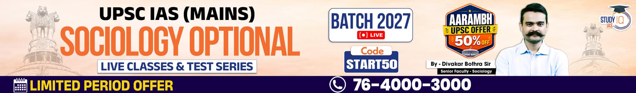 UPSC IAS (Mains) Sociology Optional Live 2027-28 (Comprehensive) June Batch By Divakar Bothra