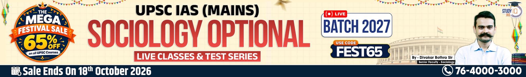 UPSC IAS (Mains) Sociology Optional Live 2027-28 (Comprehensive) September Batch By Divakar Bothra 