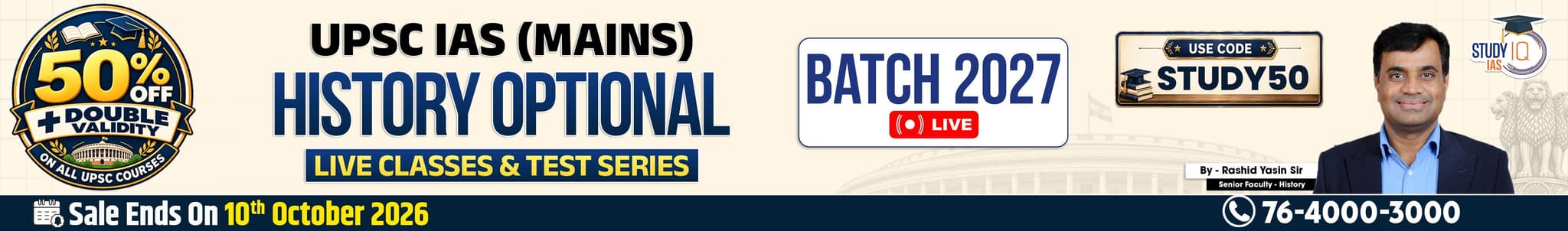 UPSC IAS (Mains) History Optional Live 2027-28 (Comprehensive) September Batch By Rashid Yasin