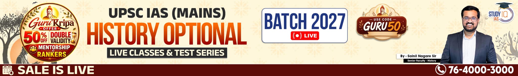 UPSC IAS (Mains) History Optional Live 2027-28 (Comprehensive) July Batch By Sainil Nagare