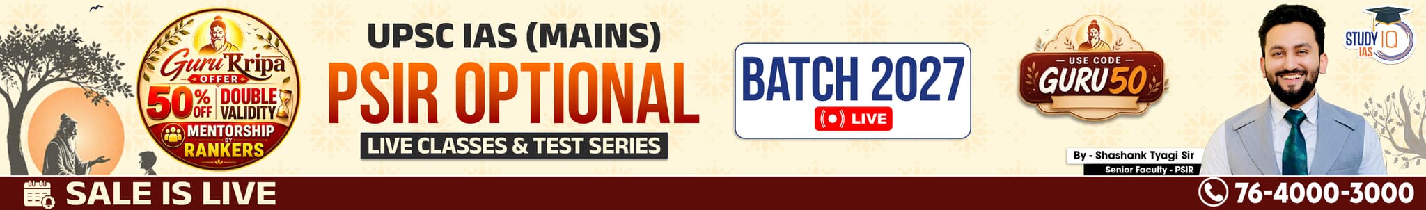 UPSC IAS (Mains) PSIR Optional Live 2027-28 (Comprehensive) July Batch 2 By Shashank Tyagi